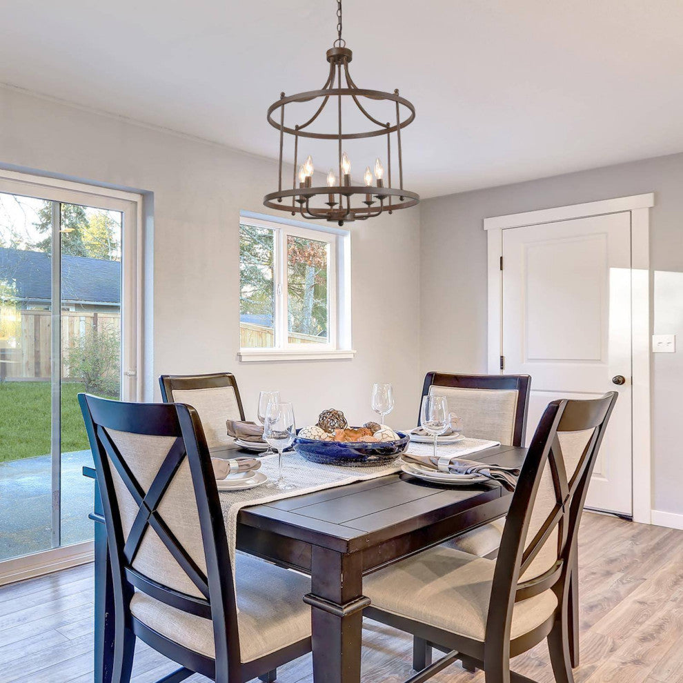 LNC Lepetos 6-Light Matte Finish Modern Cage Chandelier, Brown