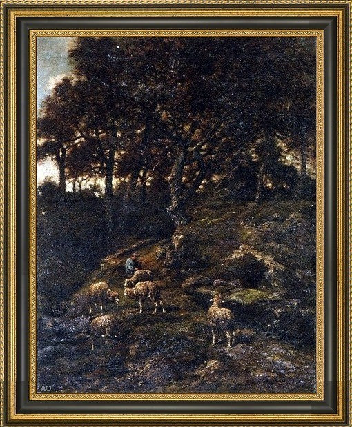 Charles Emile Jacque Shepherd and his Flock Framed Premium Canvas Print, 18"x24"