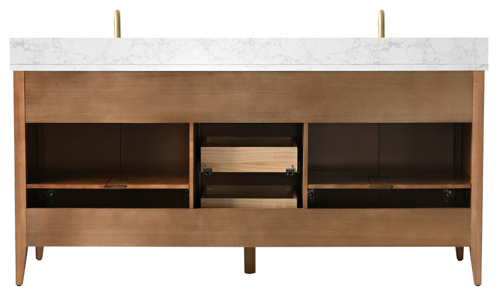 Vanity Art Freestanding Vanity, Walnut, 72", Double Sink, Golden Brushed