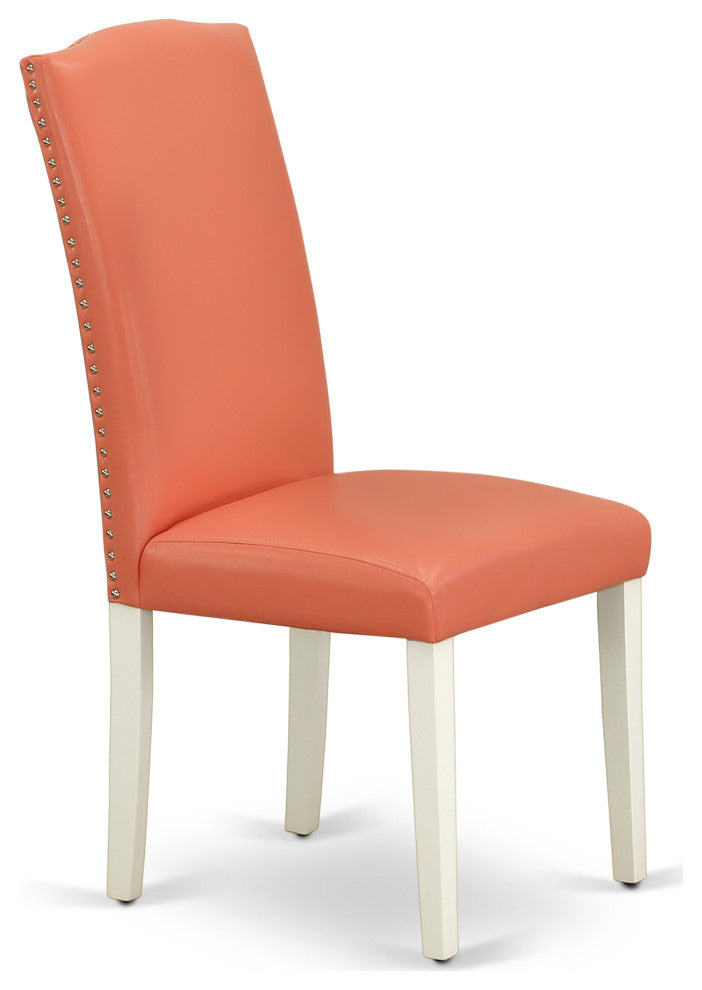 Encinal Parson Chair, White Leg And Pu Leather Color Pink Flamingo Set of 2