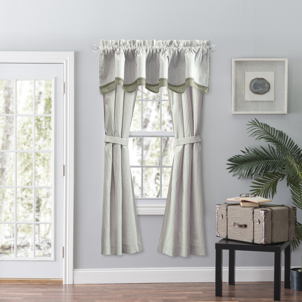 Plaza Stripe Tailored Panel Pair, Sage, 56"x63"