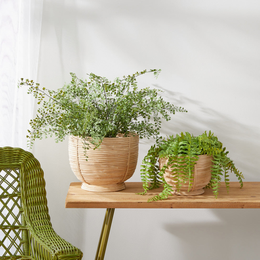Cane Rattan Decorative Footed Bowls, Set of 2