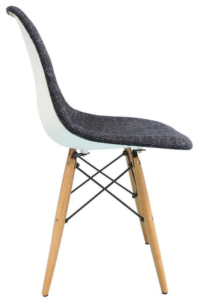 Black Fabric Upholstered DSW Mid Century Shell Chair, Wood Eiffel Legs