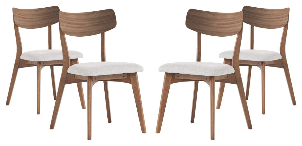 GDF Studio Mid-Century Modern Dining Chairs, Set of 4, Light Beige/Walnut