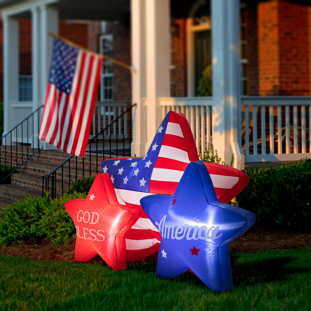 6' Lighted Patriotic Inflatable Stars Decor