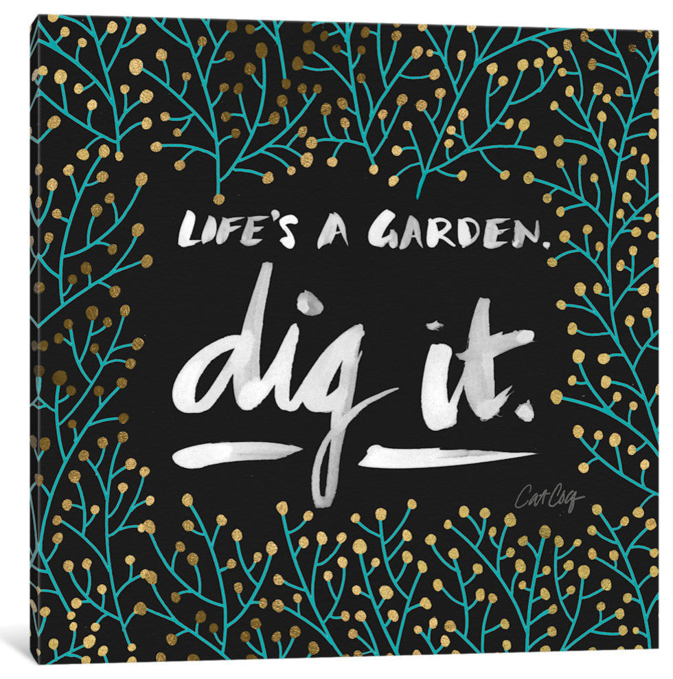 "Dig It Black Turquoise Artprint" by Cat Coquillette, 18x18x1.5