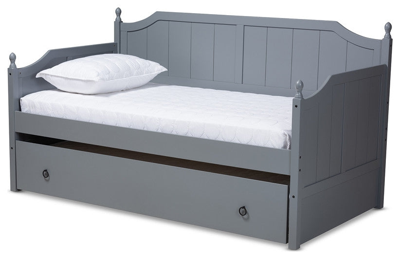 Cottage Farmhouse Grey finished Wood Twin Size Daybed with Trundle