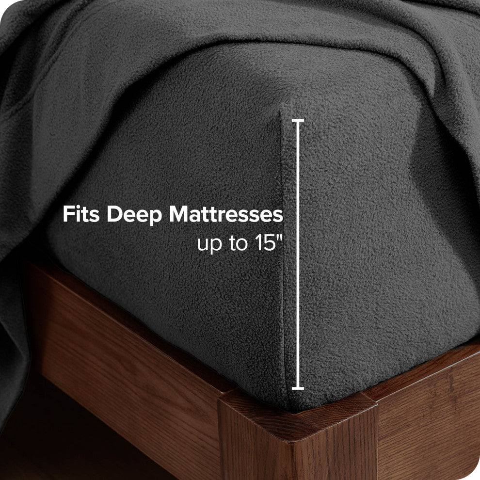 Bare Home Fleece Fitted Bottom Sheet, Grey, Full