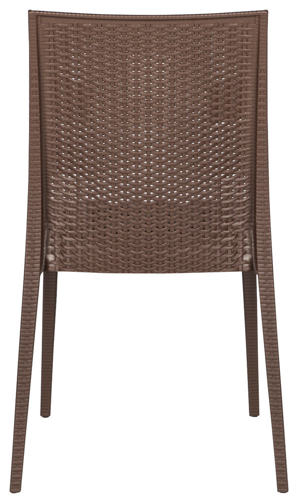 Leisuremod Weave Mace Indoor Outdoor Patio Chair, Set of 4, Brown