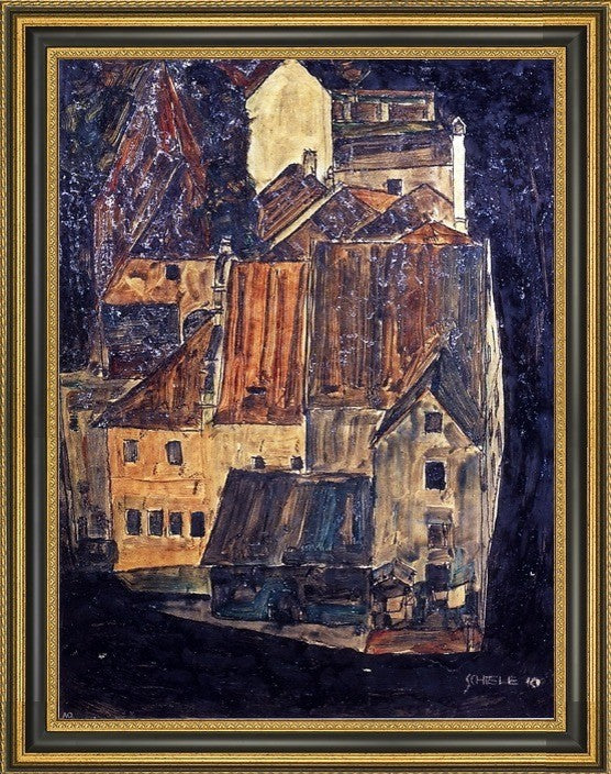 Egon Schiele City on the Blue River I - 21" x 28" Framed Premium Canvas Print