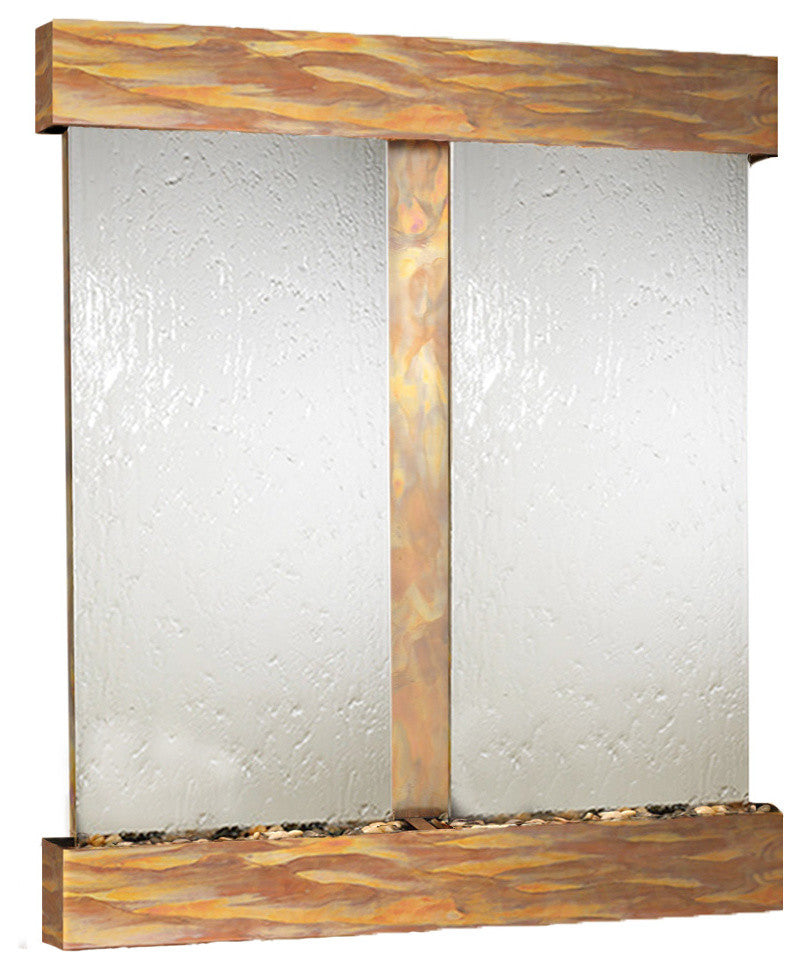 Cottonwood Falls Water Fountain, Silver Mirror, Rustic Copper, Square