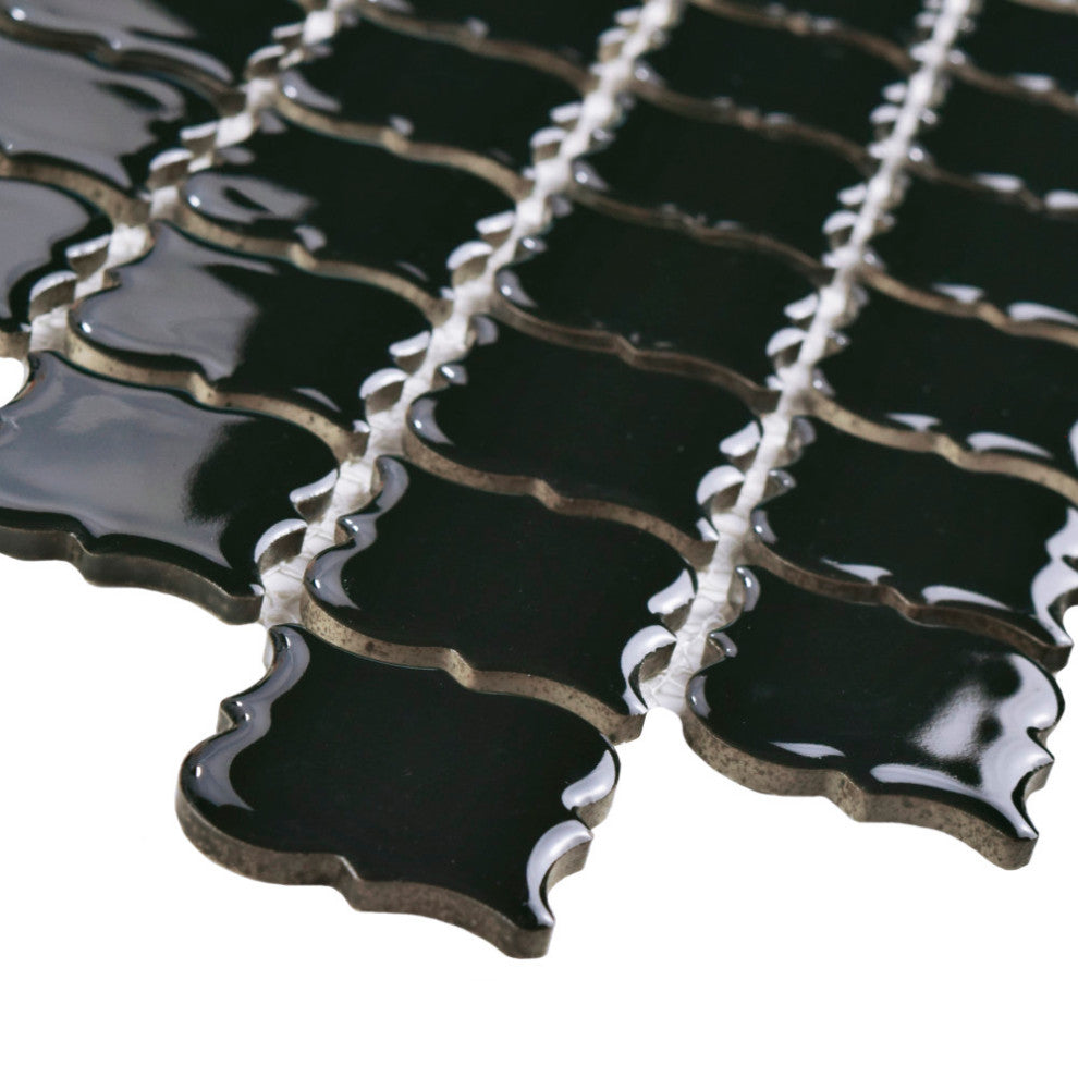 Hudson Tangier Mosaic Floor and Wall Tile, Glossy Black