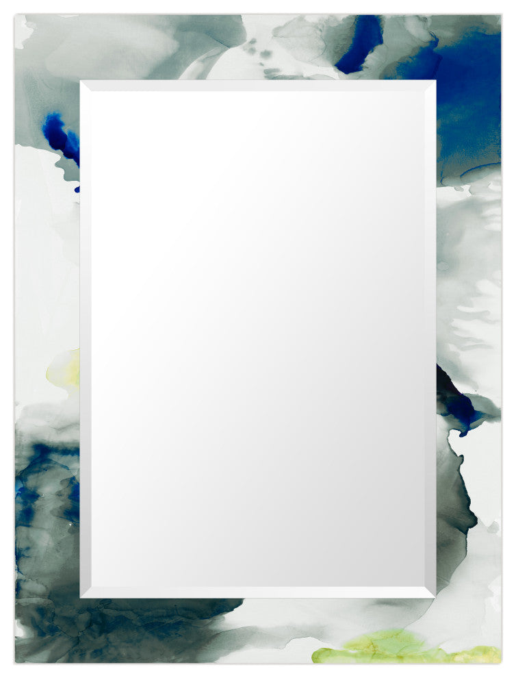 "Ephemeral" Beveled Mirror on Printed Abstarct Tempered Art Glass, 40x30"