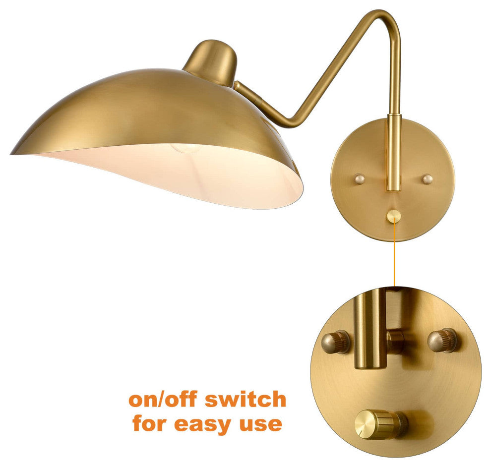 Modern Brass Plug-in Swing Arm Wall Light Fixture Set of 2