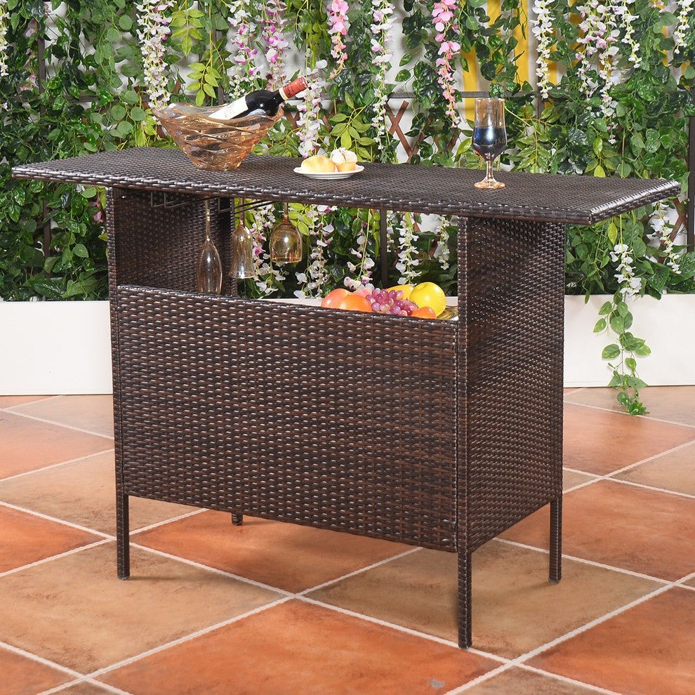 Modern Outdoor Rattan Bar Counter Table