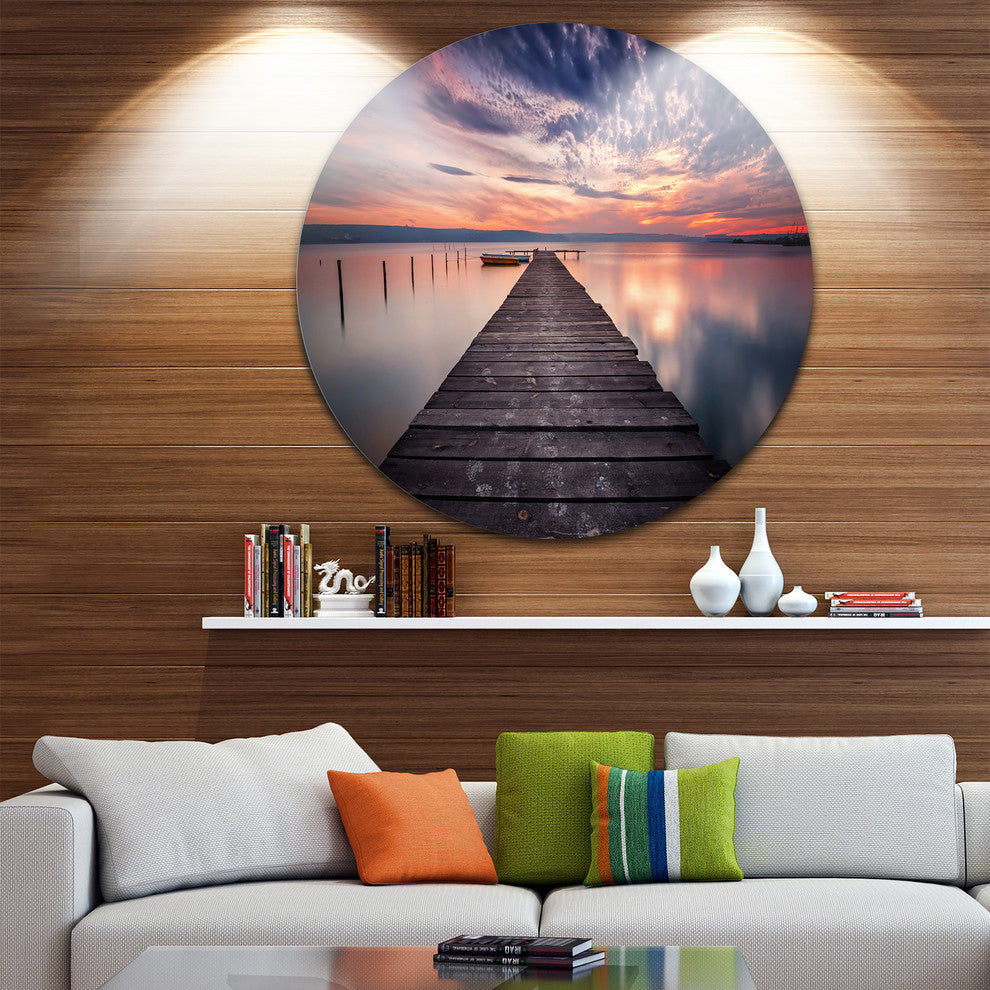 Colorful Sunset Over Lake, Landscape Photo Disc Metal Wall Art, 23"