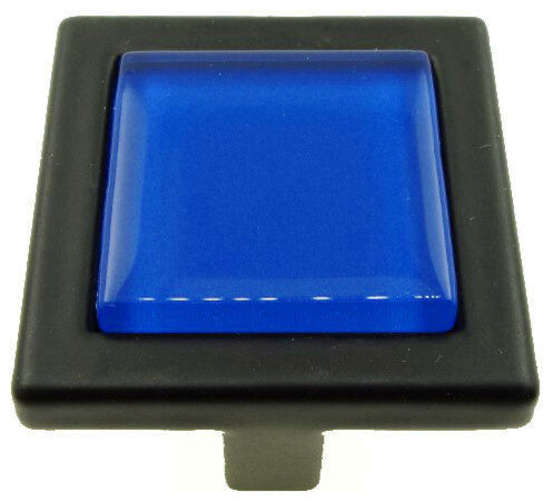 Royal Blue Crystal Glass Black Metal Square Manor Knob