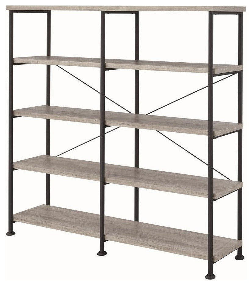 Analiese Industrial Four Tier Bookcase w/ gray Driftwood Finish and Black Frame