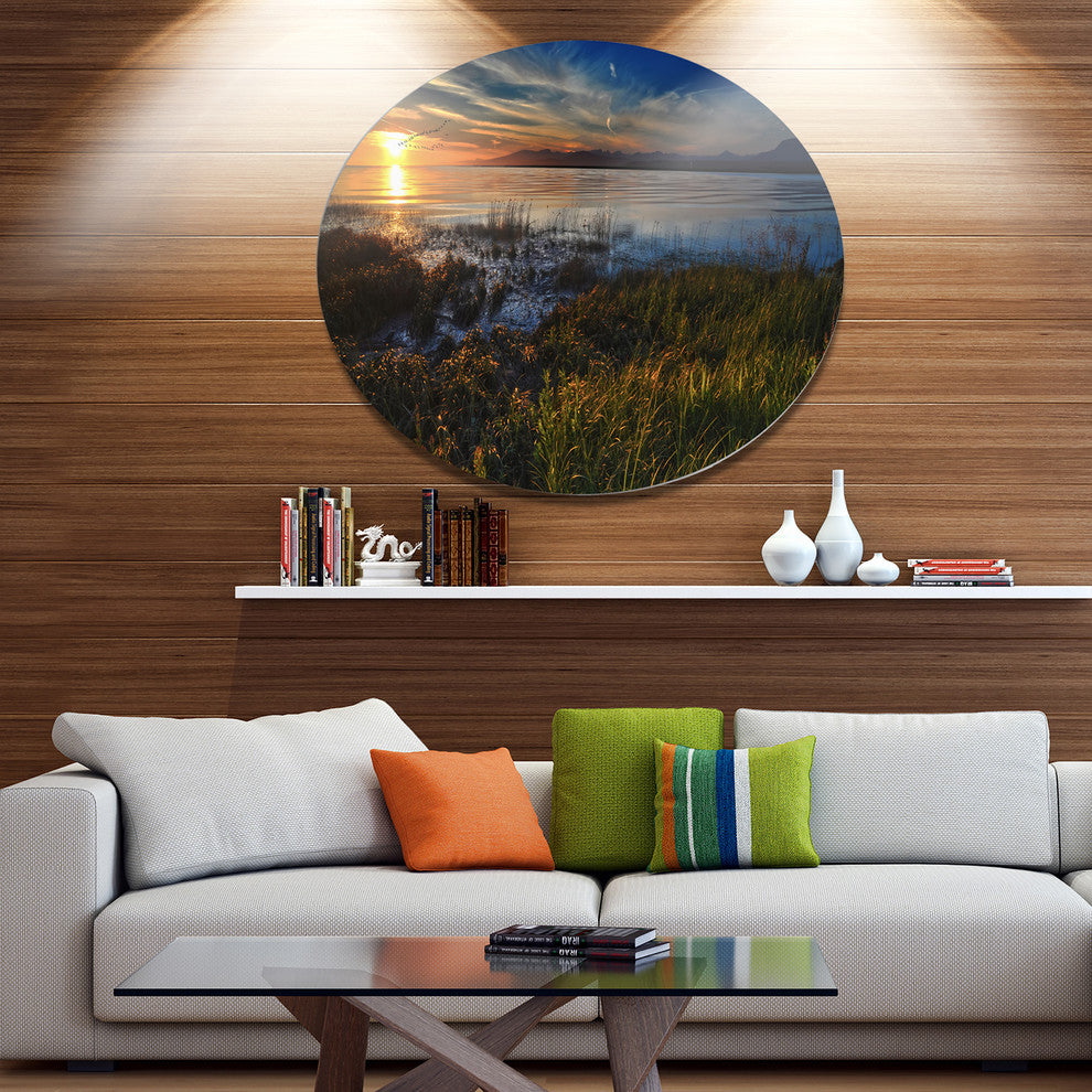 Warm River Sunset With Migrating Geese, Landscape Disc Artwork, 11"