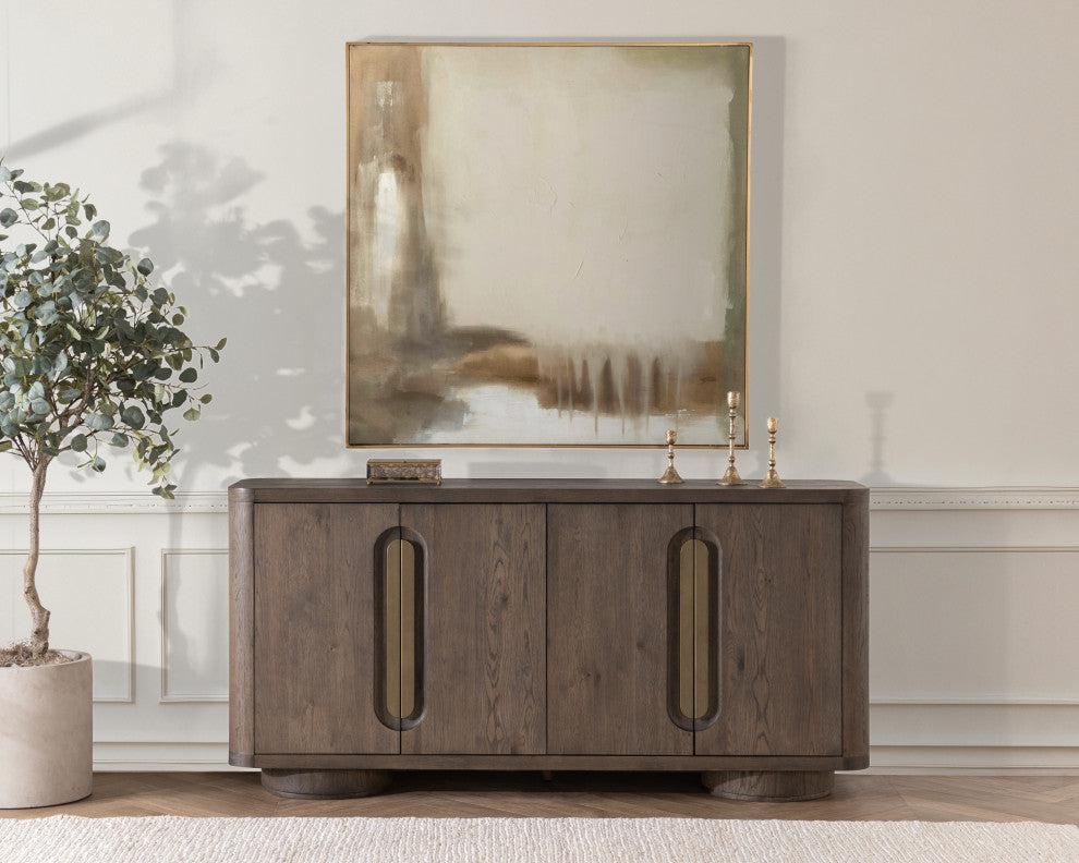 Tiber 74" Oak Veneer Buffet Sideboard, Toasted Brown