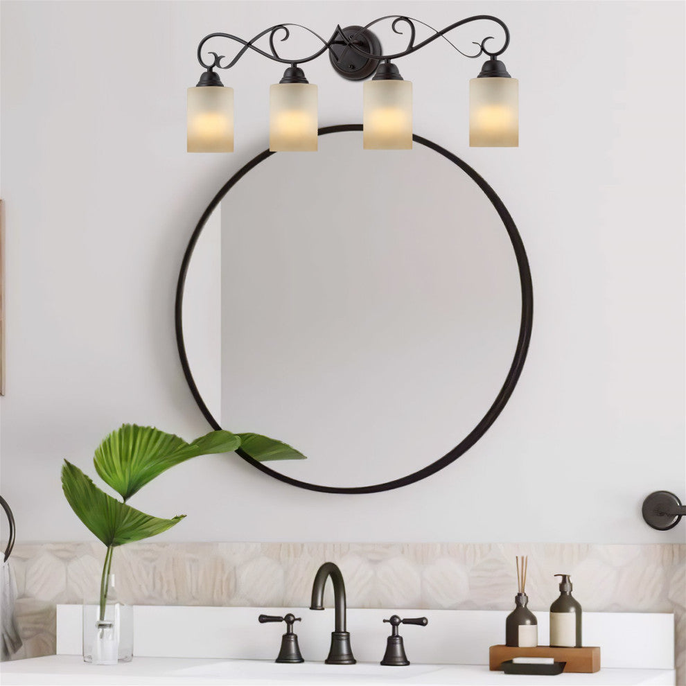 Kira Home Villa 31" Bathroom Light, Amber Frosted Glass Shades, Oil Rubbed