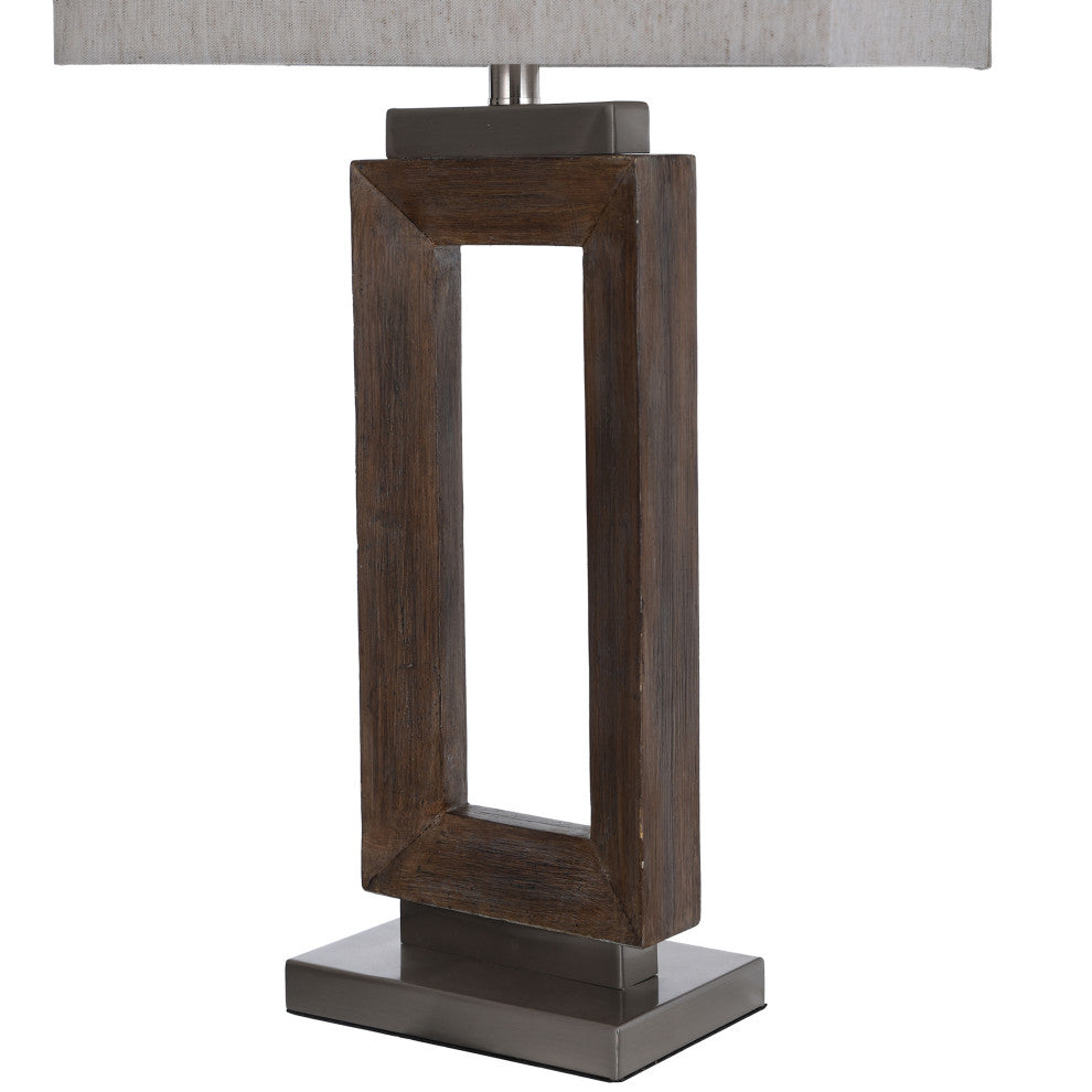 Moulded Hollow Rectangle Table Lamp With Brushed Steel Accents, Blue Finish