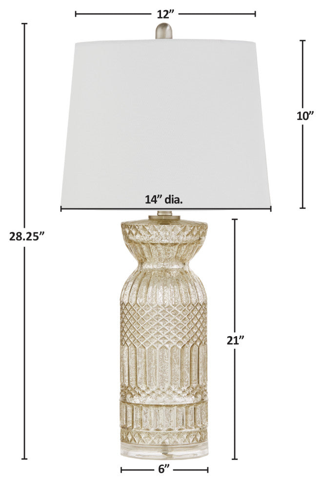 510 Design Luxuria Textured Glass and Acrylic Base Table Lamp, Antique Silver