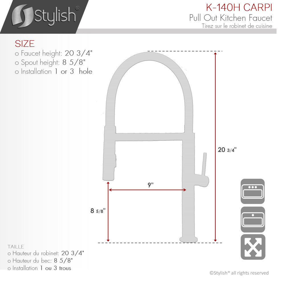 STYLISH Stainless Steel Single Handle Pull Out Dual Mode Kitchen Faucet, White