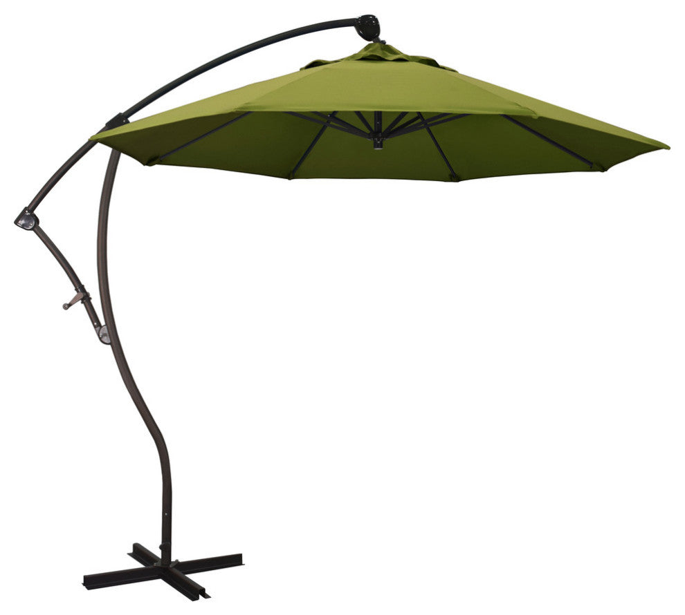 9' Bronze Cantilever Crank Lift 360-Rotation Aluminum Umbrella, Olefin, Kiwi