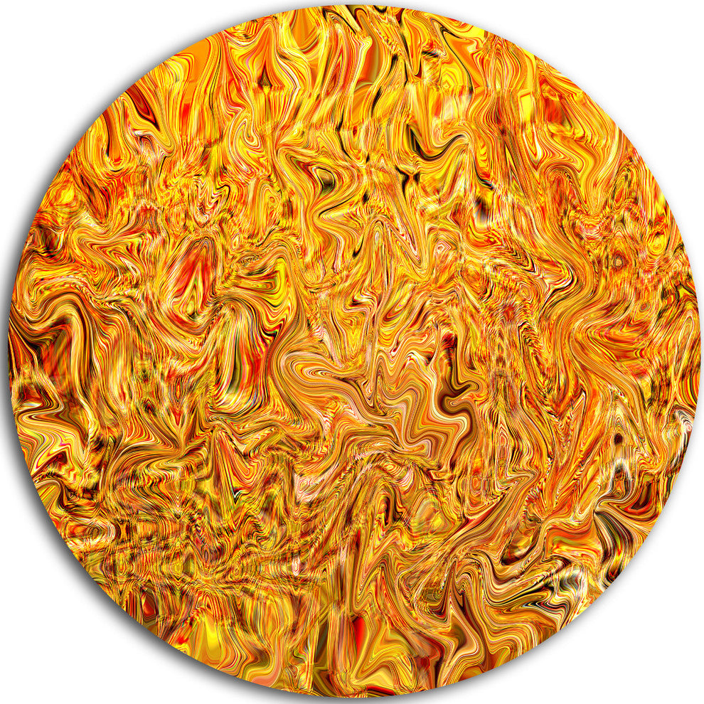 Textured Flowing Yellow, Abstract Art Round Wall Art, 11"