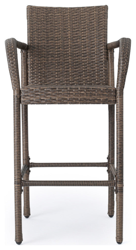 GDF Studio Conquista Outdoor Mix Mocha Wicker Barstool, Package of 4