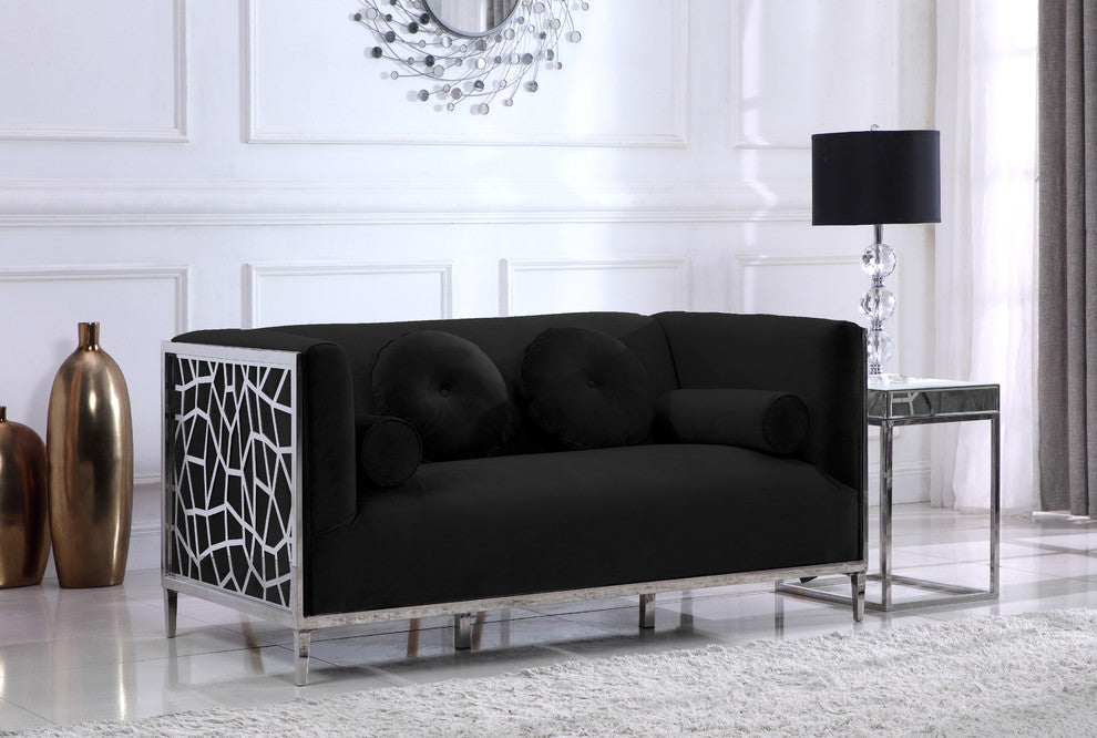 Opal Velvet Upholstered Loveseat, Black