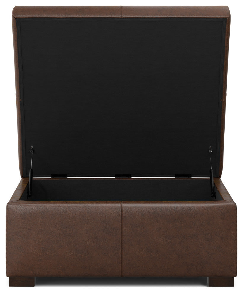 Gabbie Square Coffee Table Storage Ottoman, Distressed Chestnut Brown