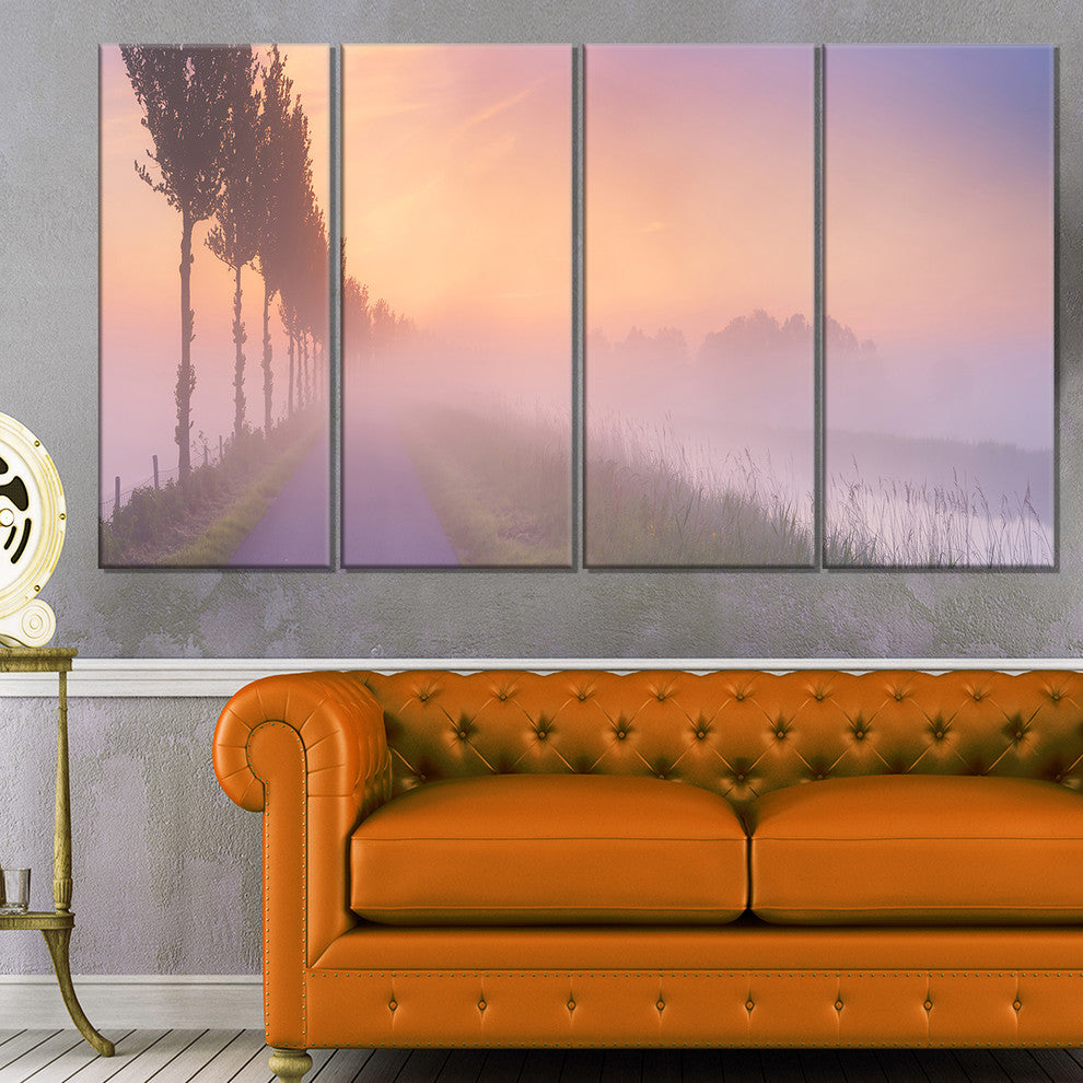 "Foggy Sunrise in The Netherlands" Wall Art Landscape, 4 Panels, 48"x28"