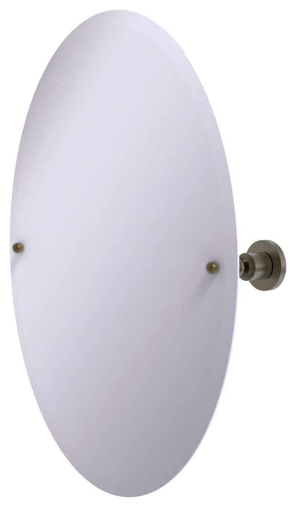 Frameless Oval Tilt Mirror with Beveled Edge, Antique Brass