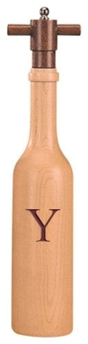 Wine Bottle Maple Wood Pepper Grinder, Custom Personalized Initial,  "Y"