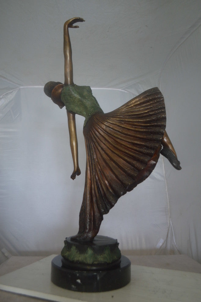 Beautiful Dancer Performing Bronze Statue -  Size: 27"L x 12"W x 48"H.