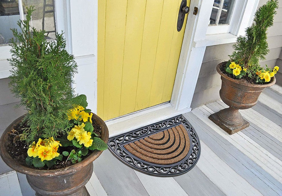 First Impression Hand-Crafted Elegant Half-Round 18"x30" Rubber Coir Door Mat