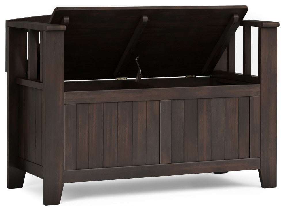 Acadian Solid Wood Small Entryway Storage Bench, Brunette Brown