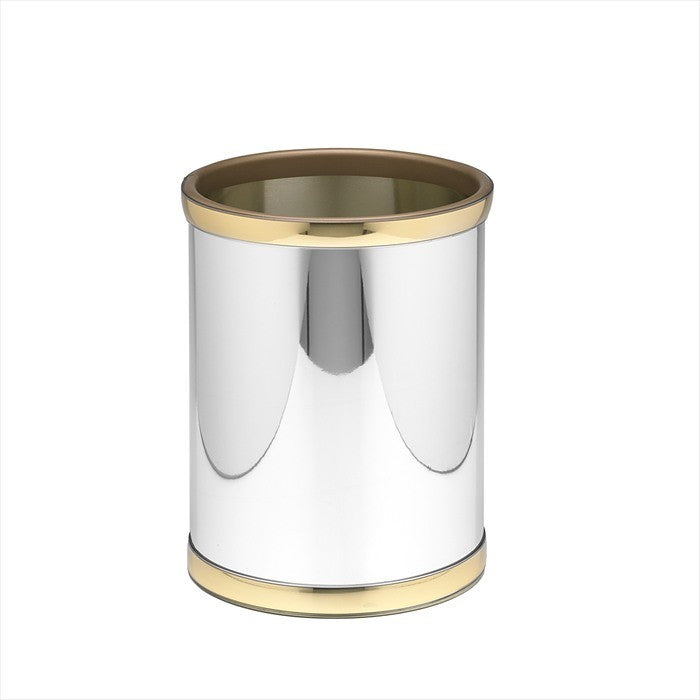 Kraftware Mylar Polished Chrome and Brass Round Wastebasket