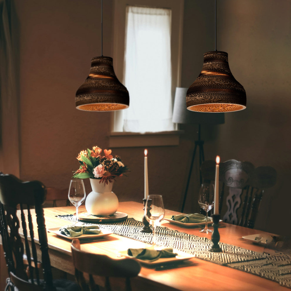 Matte Black Modern Nordic Style Pendant With Natural Brown Origami Paper Shade