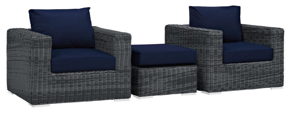 Canvas Navy Summon 3-Piece Outdoor Patio Sunbrella Sectional Set