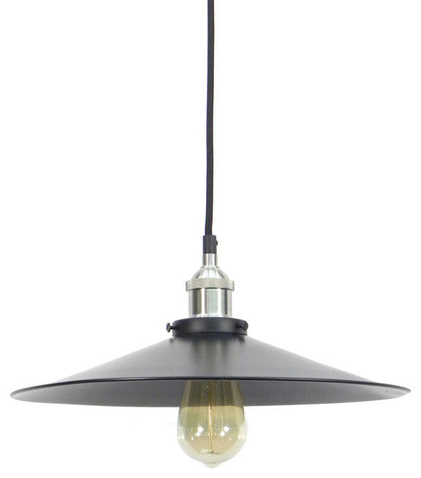Nickel Black Large Flat Shade Pendant Light