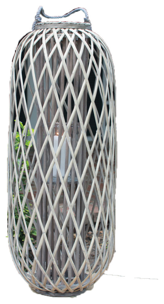 Tall Grey Willow Lantern with Glass - Small