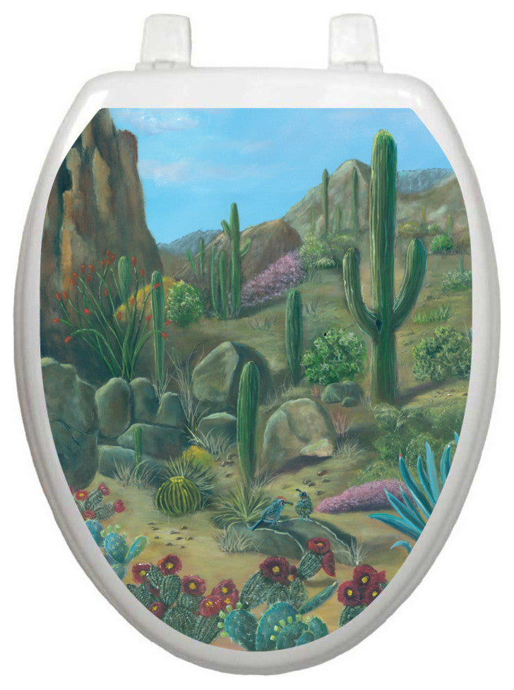 Desert Oasis Toilet Tattoos Seat Cover, Bathroom Vinyl Lid Decal, Elongated