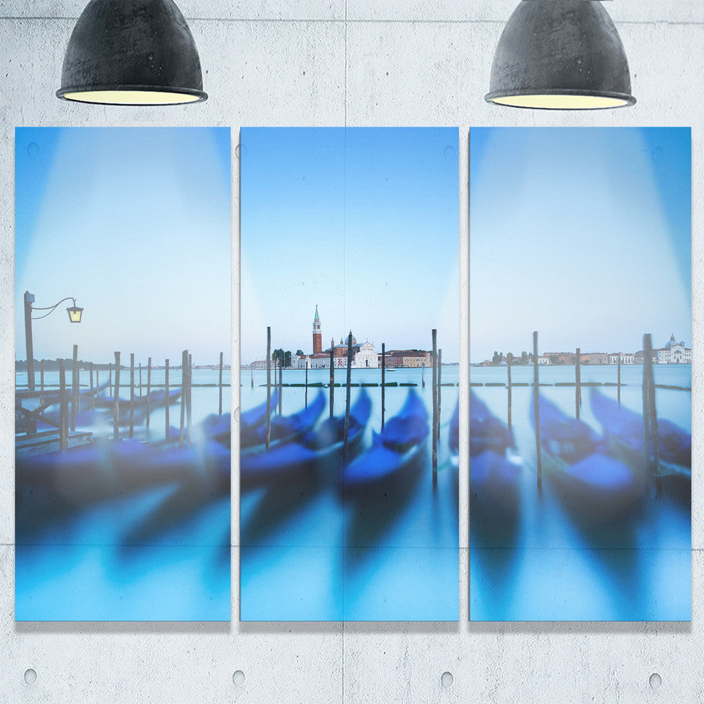 "Venice Gondolas at Blue Sunset" Metal Wall Art, 3 Panels, 36"x28"
