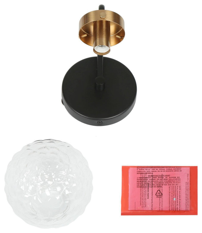 LNC Astrid Black and Gold Modern Textured-Glass Wall Sconce, 1 Light