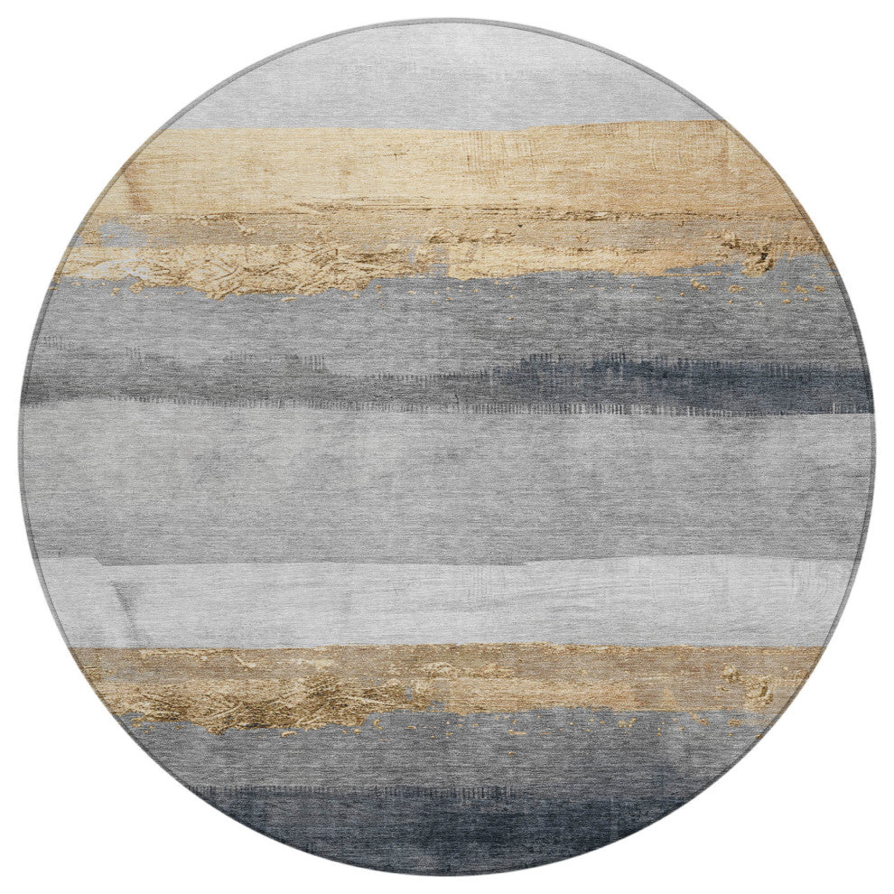 Machine Washable Indoor/Outdoor Chantille ACN1883 Gold 8' x 8' Round Rug