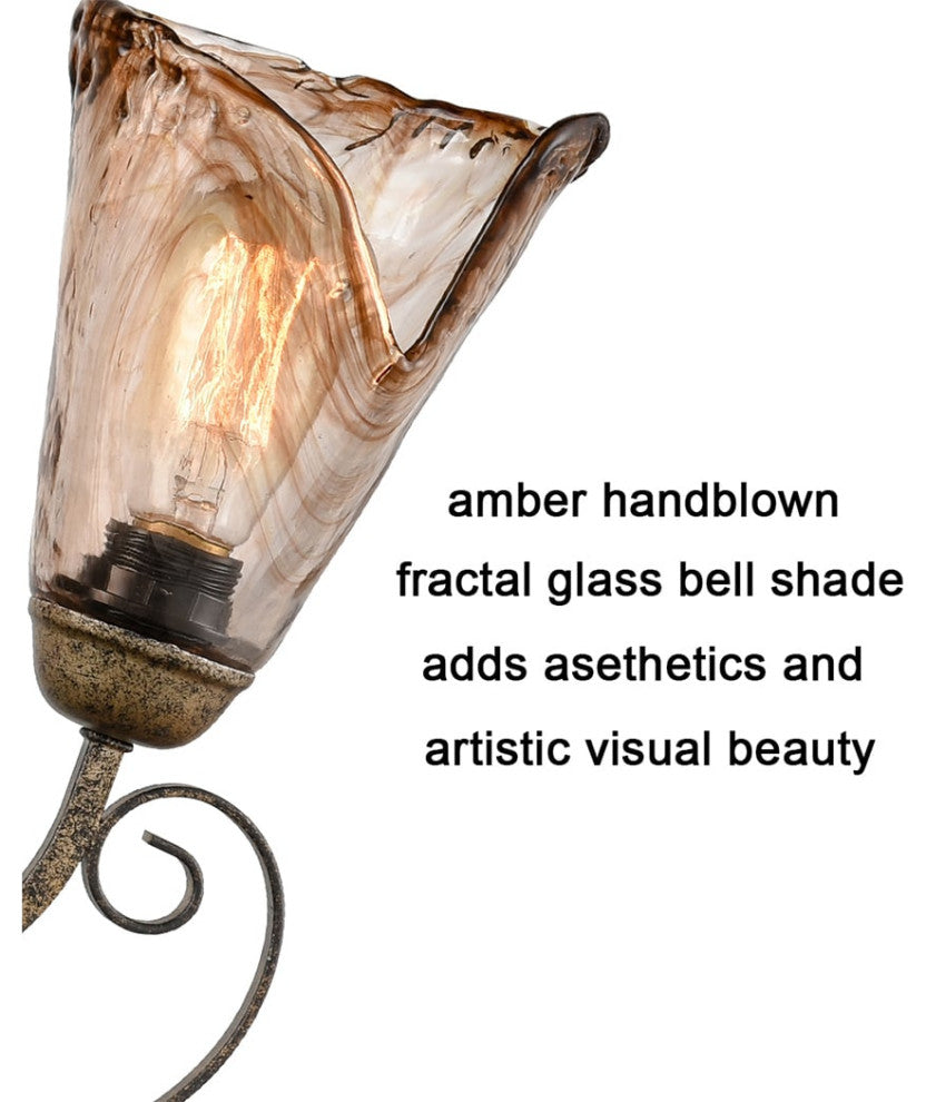 Art Deco Bathroom Vanity Lighting Amber Glass Shade - 5 Light