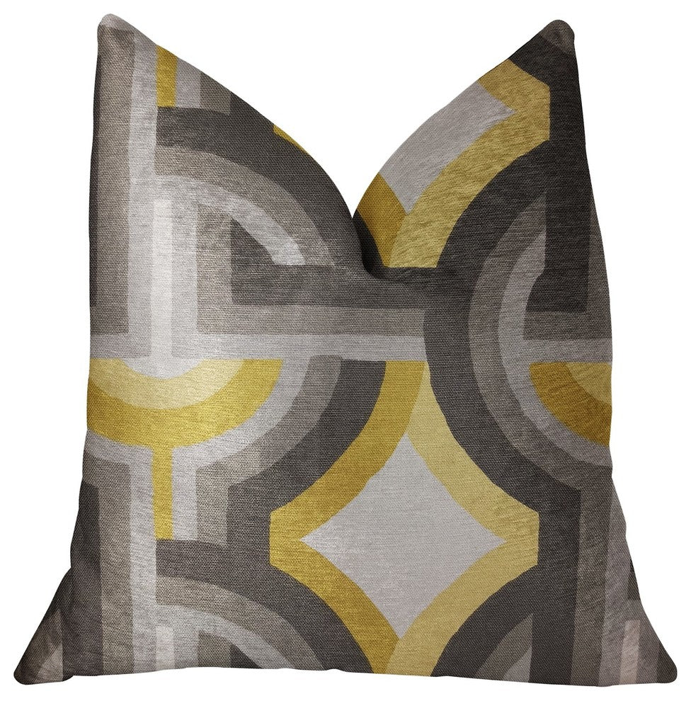 Delightful Chain Yellow, Beige and Gray Luxury Throw Pillow, 16"x16"